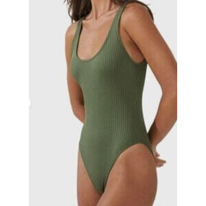 Cotton on Women's Low-Back One-Piece Swimsuit - Khaki Crinkle Size S 15082